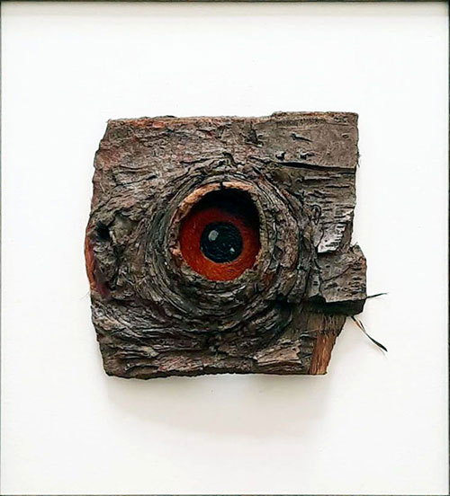 Owl Eye-kora drveta-Akril na kartonu , kora drveta -30x30