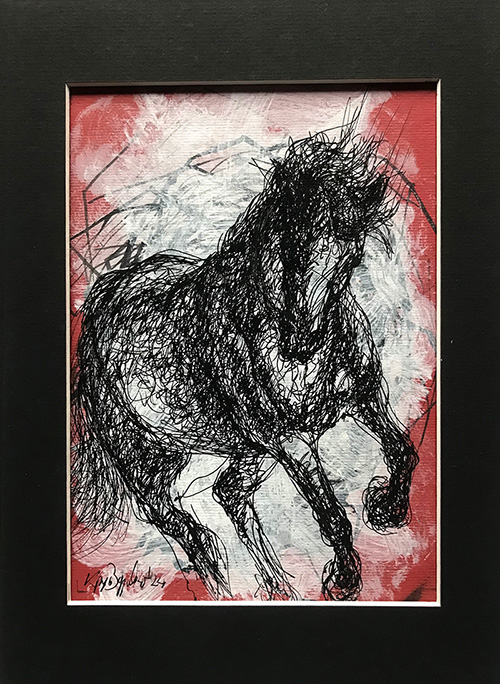 Galop-stilske vježbe-Akril i tuš na kartonu-18x24